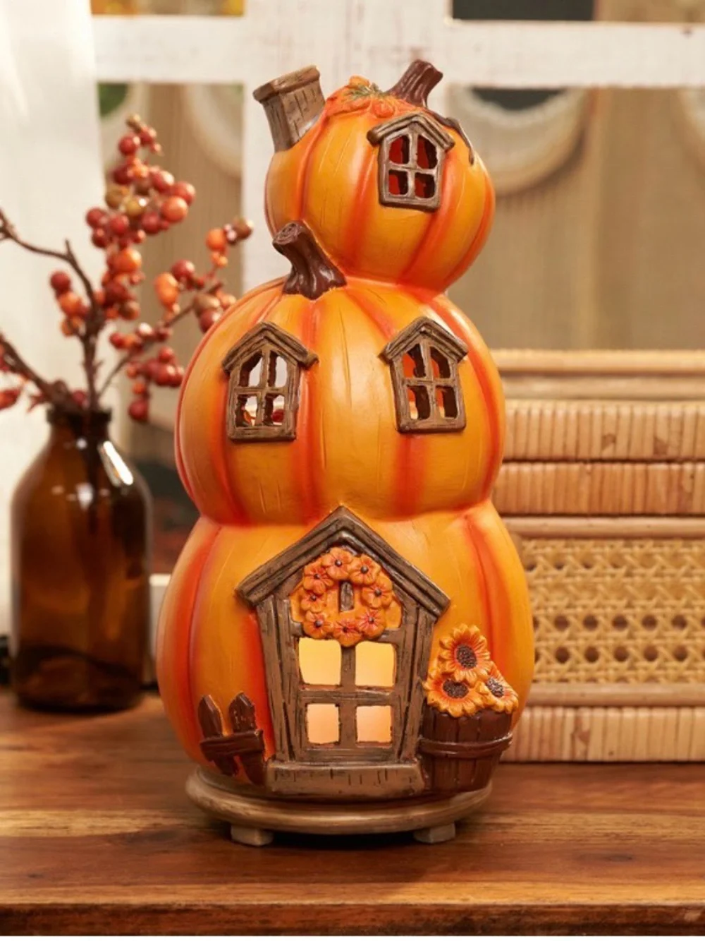 Stacked Pumpkin Cottage Pink Zebra Accent Shade Fall Decor